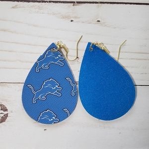 Detroit lions faux leather earrings